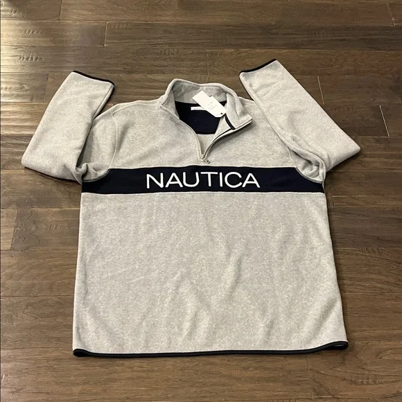 Nautica Nautex Fleece 1/4 Zip Sweatshirt Shirt gray blue new Mens Size XXL - Picture 2 of 14